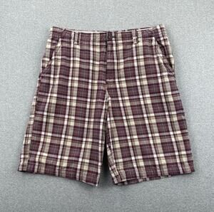 Y2K Aeropostale Shorts Mens 38 Red Tan Plaid Baggy Preppy Casual 100% Cotton